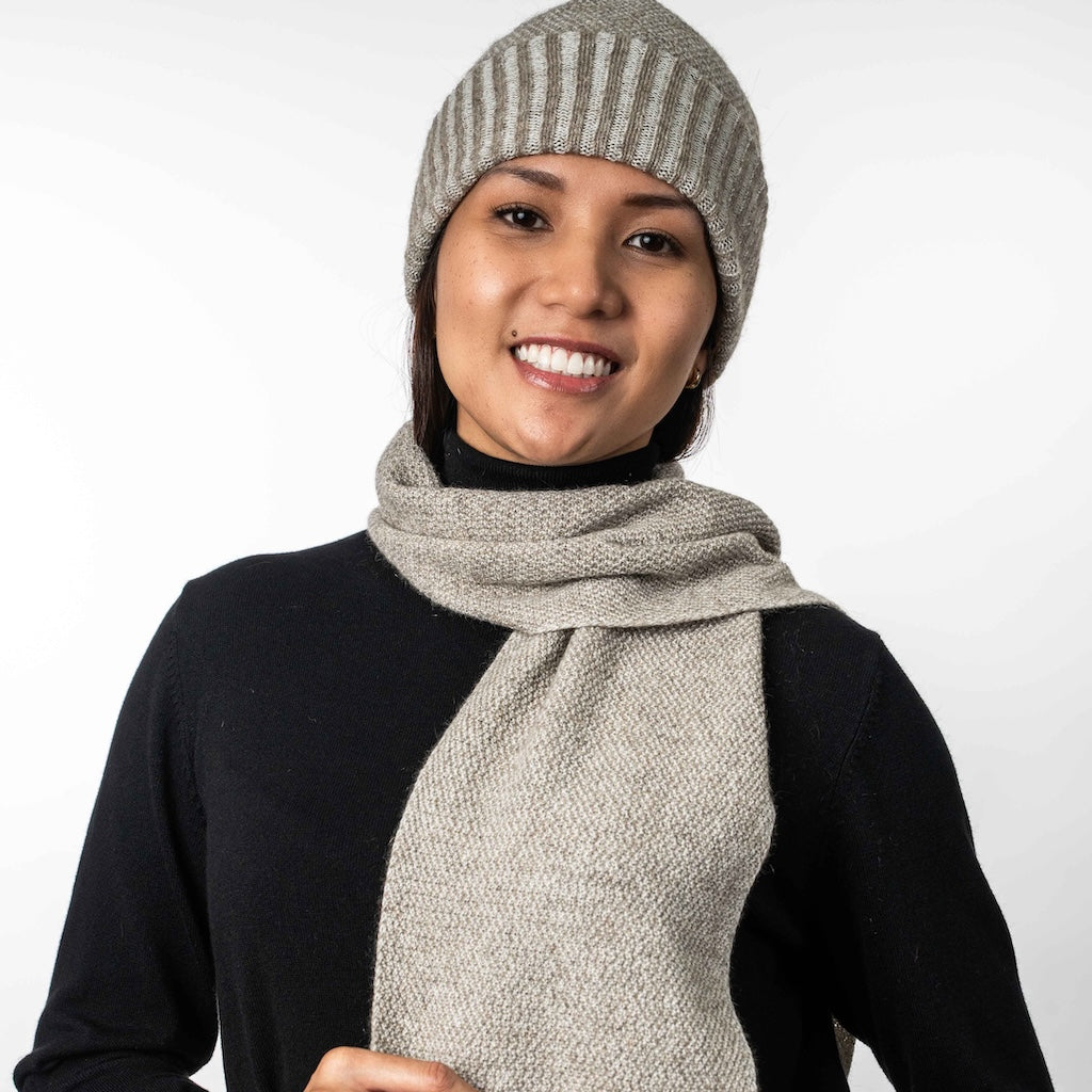 Moss Stitch Plated Scarf Merino Possum