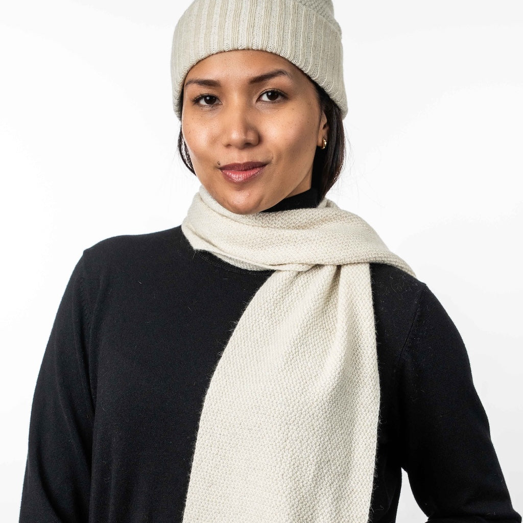 Moss Stitch Plated Scarf Merino Possum