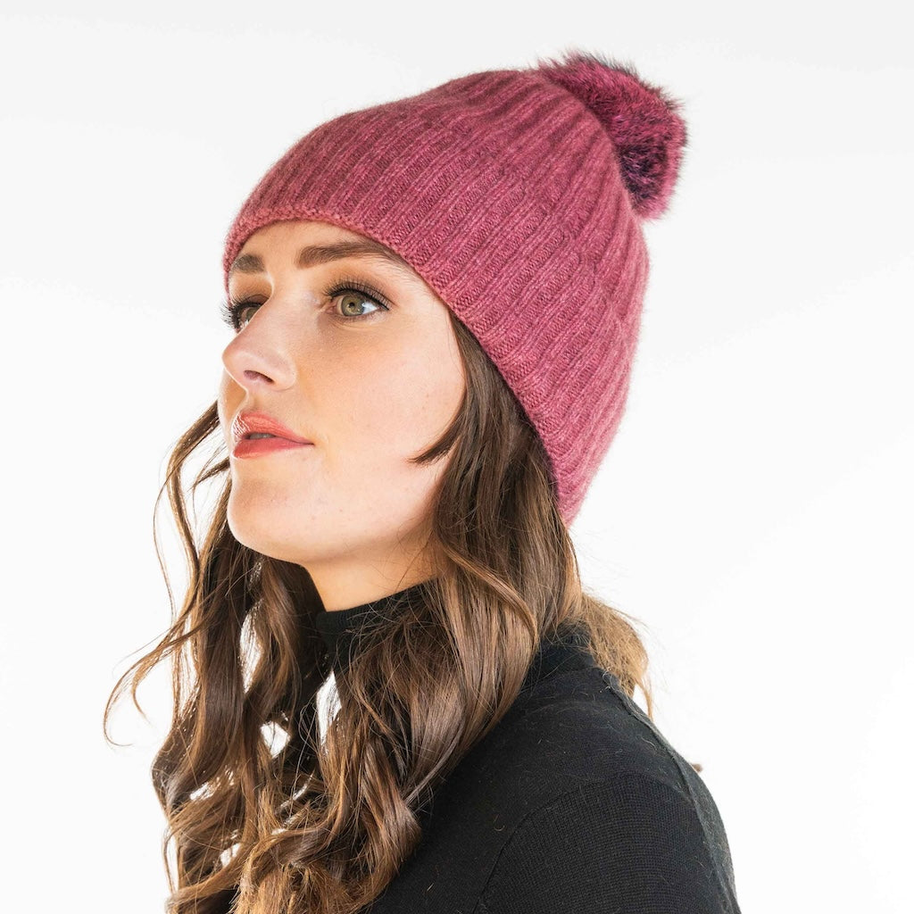 Possum Fur Pom Pom Beanie with Merino Possum