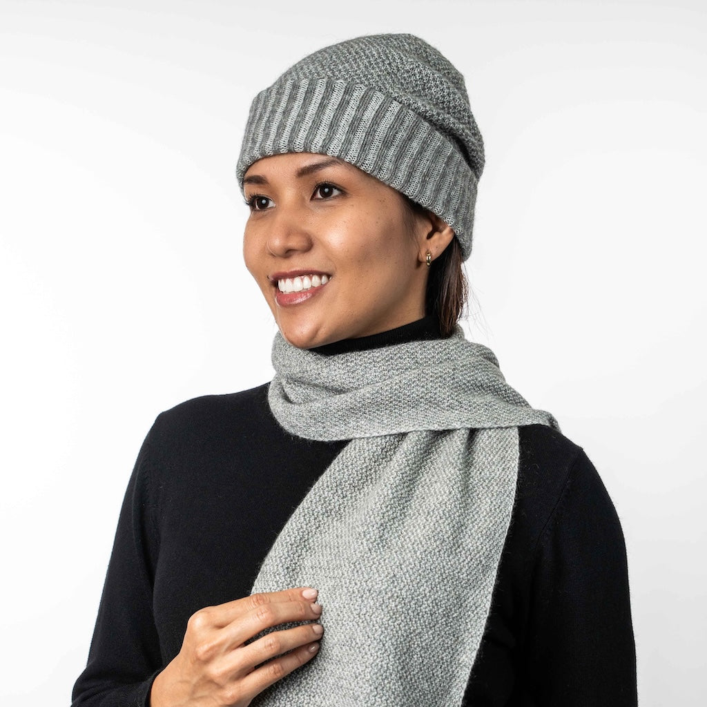 Moss Stitch Plated Beanie Merino Possum