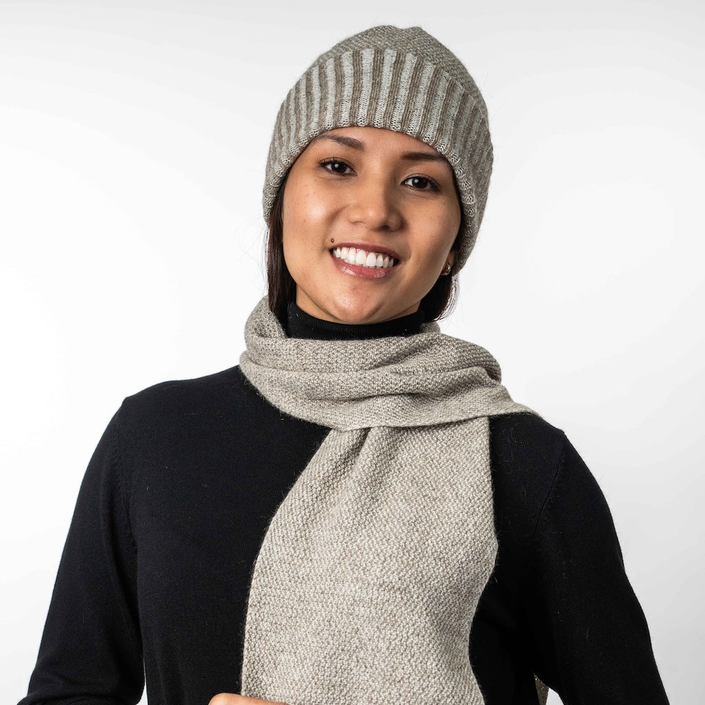 Moss Stitch Plated Beanie Merino Possum