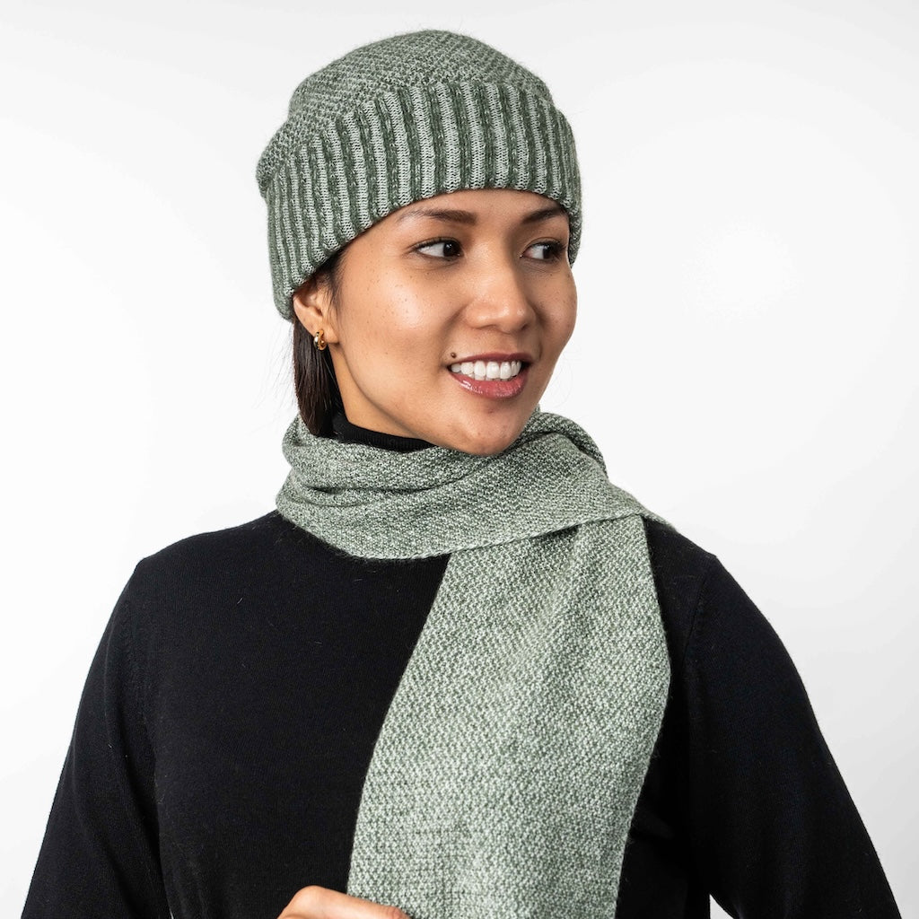 Moss Stitch Plated Beanie Merino Possum