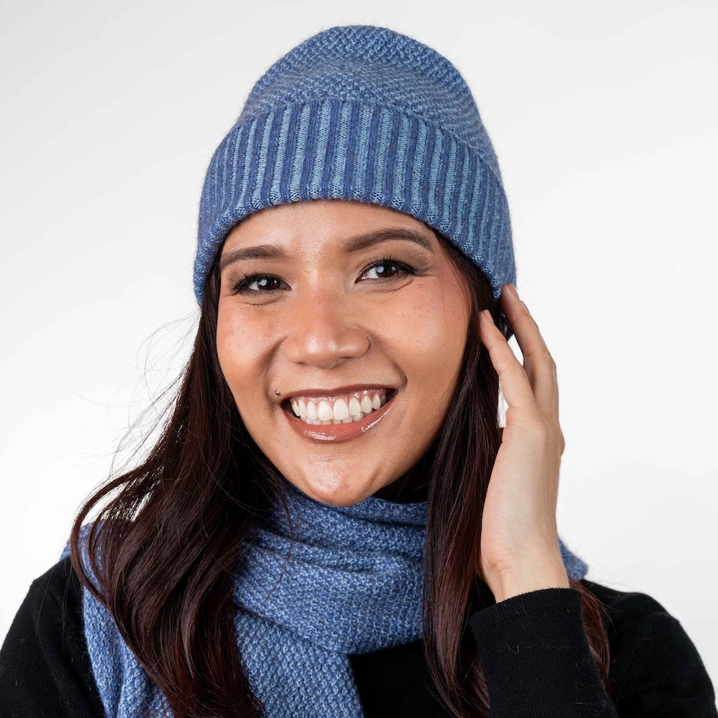Moss Stitch Plated Beanie Merino Possum