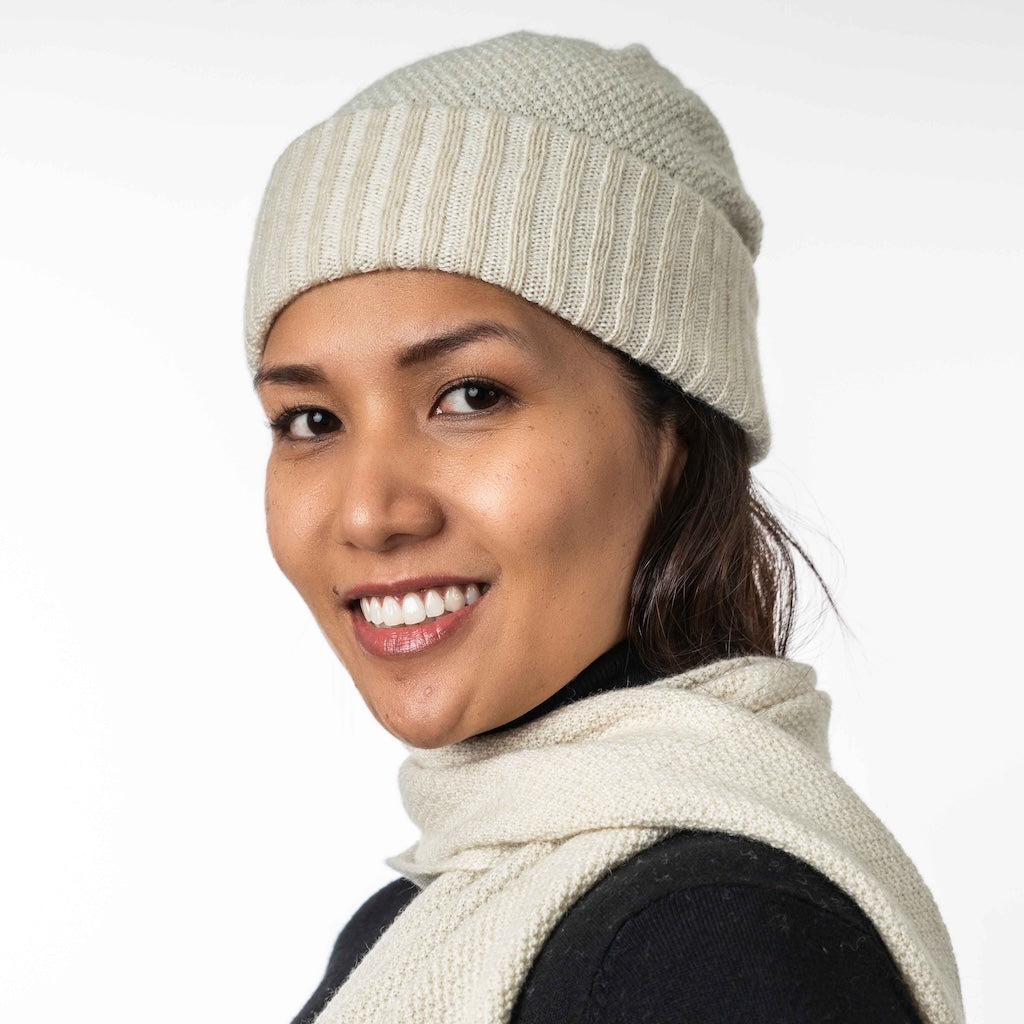 Moss Stitch Plated Beanie Merino Possum