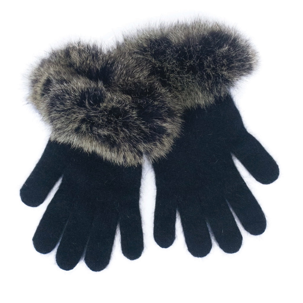 Possum Fur Trim Gloves with Merino Possum
