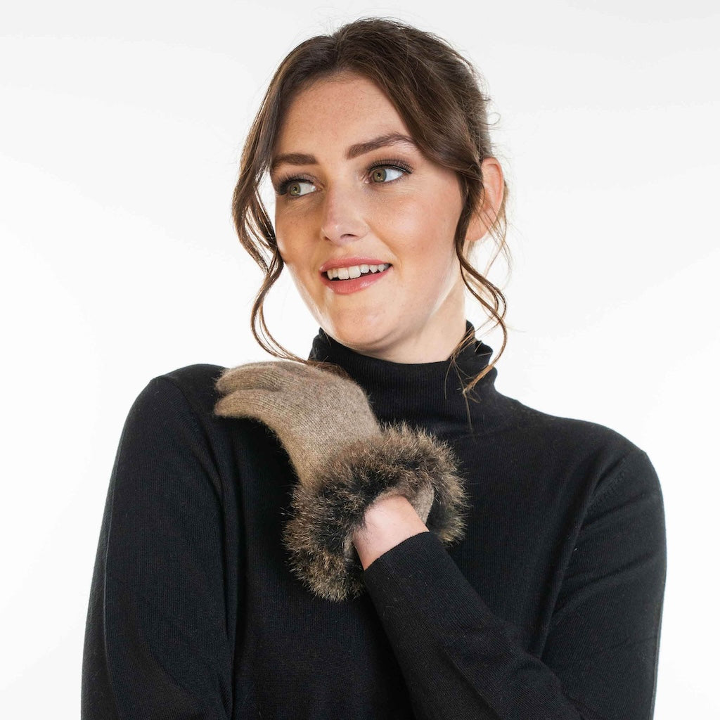 Possum Fur Trim Gloves with Merino Possum