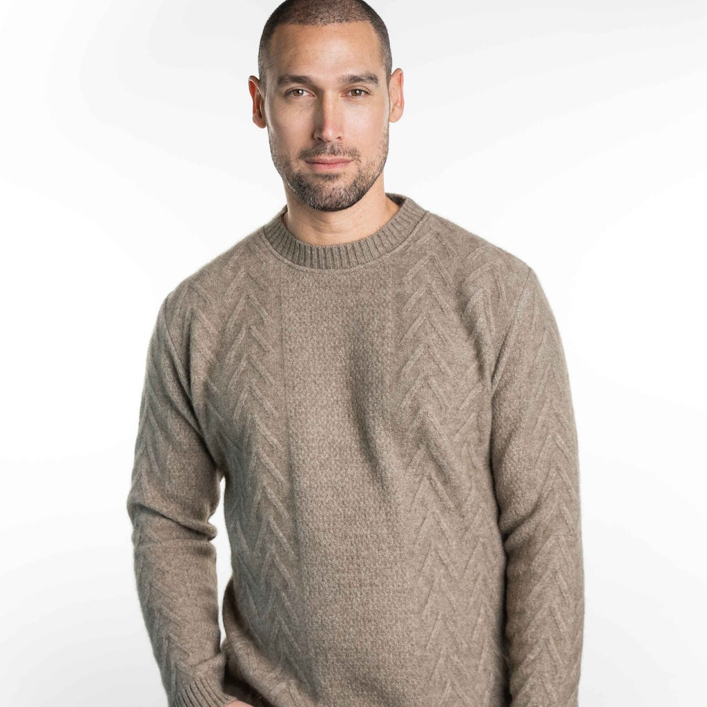 Crew Neck Aran Sweater  Merino Possum