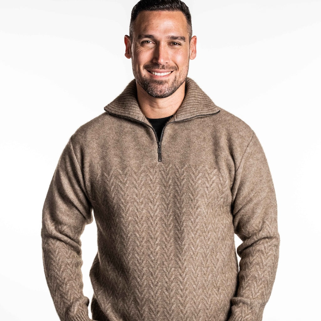Chevron Zip Sweater Mens Merino Possum