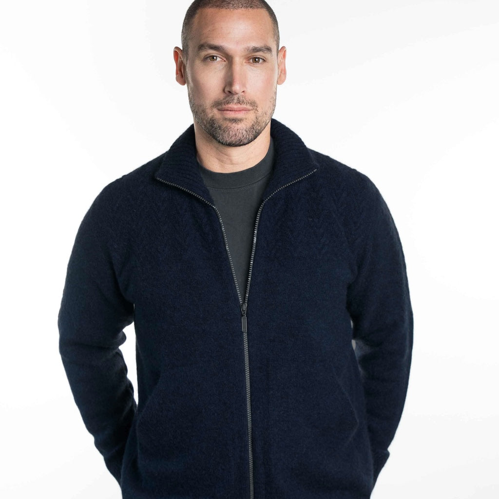 Chevron Zip Through Jacket Mens  Merino Possum