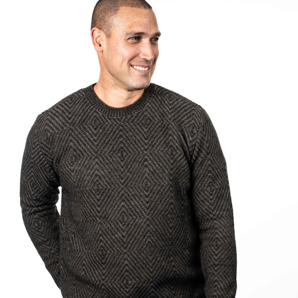 Men's Diamond Plated Crew Neck Sweater Merino Possum