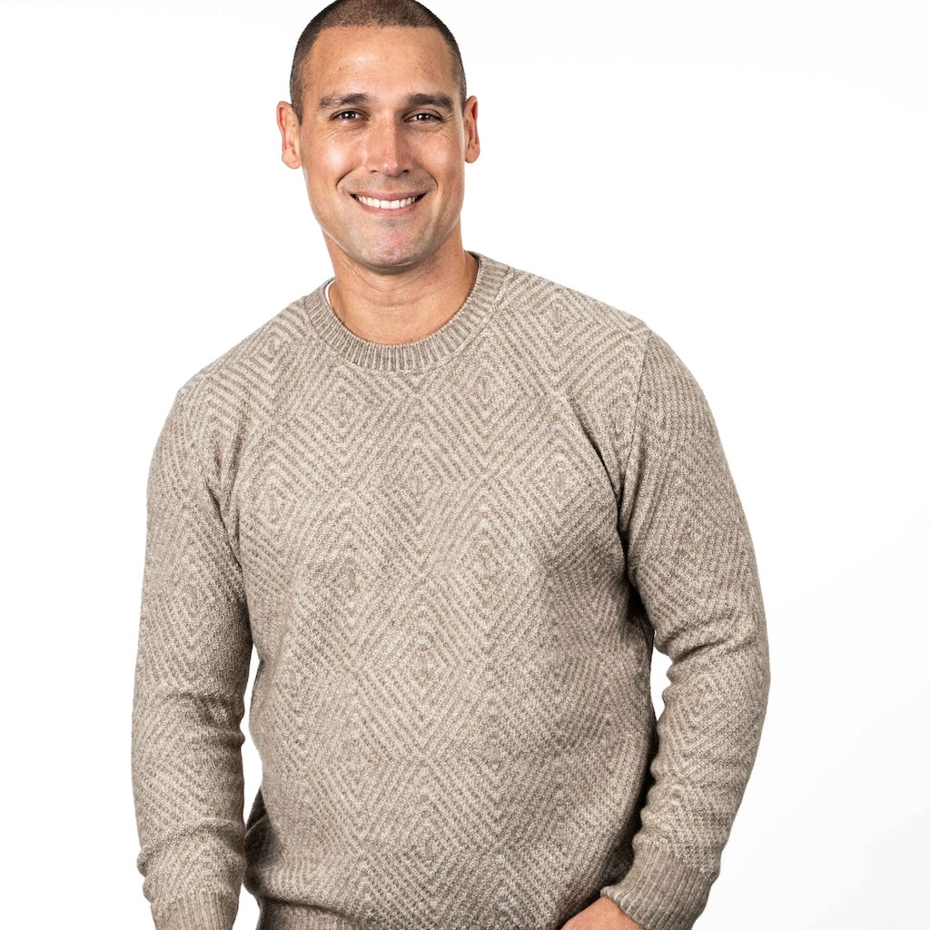 Men's Diamond Plated Crew Neck Sweater Merino Possum
