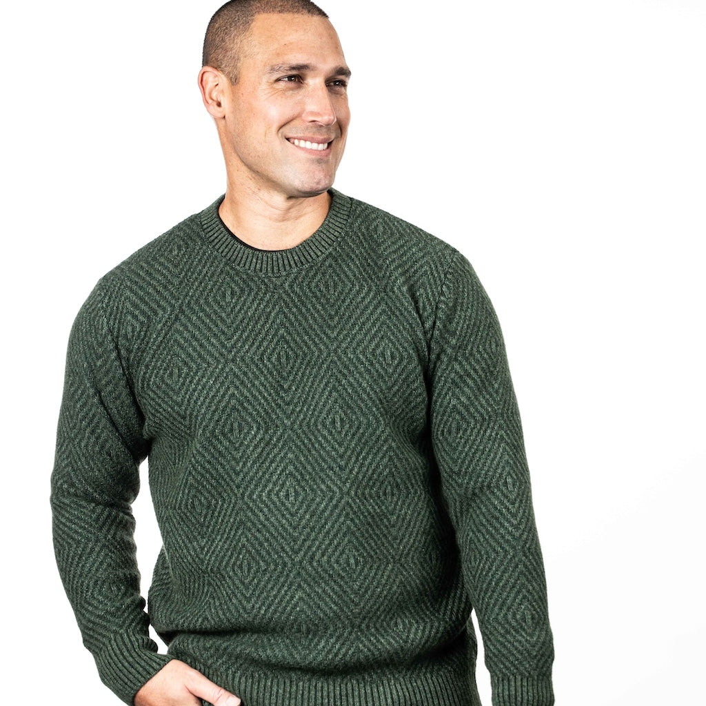 Men's Diamond Plated Crew Neck Sweater Merino Possum