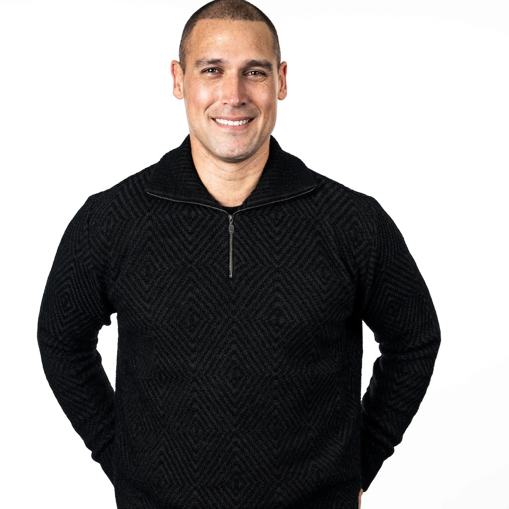 Men's Diamond Plated Zip Neck Sweater Merino Possum