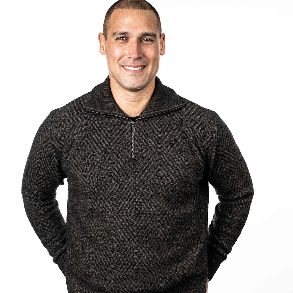 Men's Diamond Plated Zip Neck Sweater Merino Possum