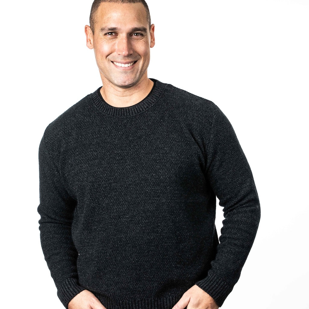 Men's Moss Stitch Plated Crew Neck Sweater Merino Possum
