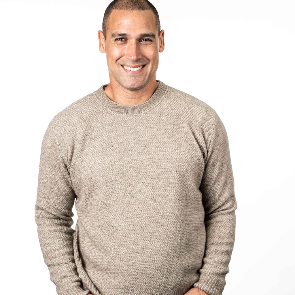 Men's Moss Stitch Plated Crew Neck Sweater Merino Possum