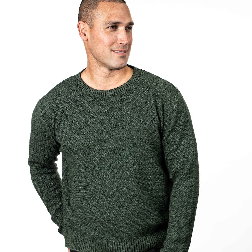 Men's Moss Stitch Plated Crew Neck Sweater Merino Possum