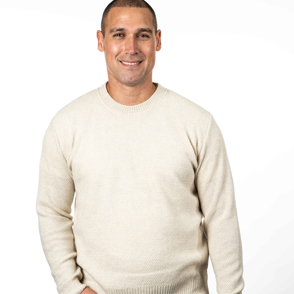 Men's Moss Stitch Plated Crew Neck Sweater Merino Possum