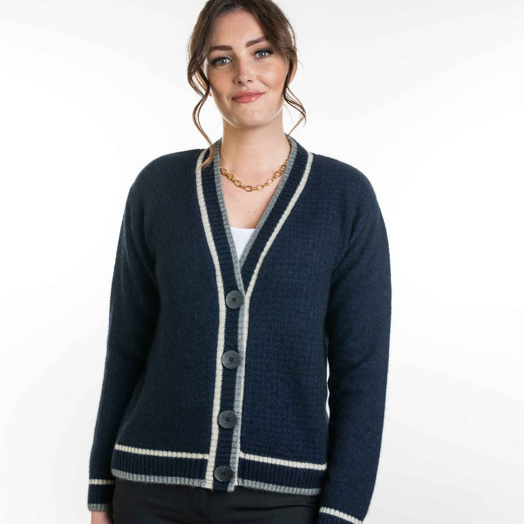 Contrast Textured Cardigan ladies Merino Possum