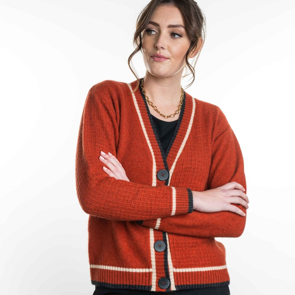 Contrast Textured Cardigan ladies Merino Possum