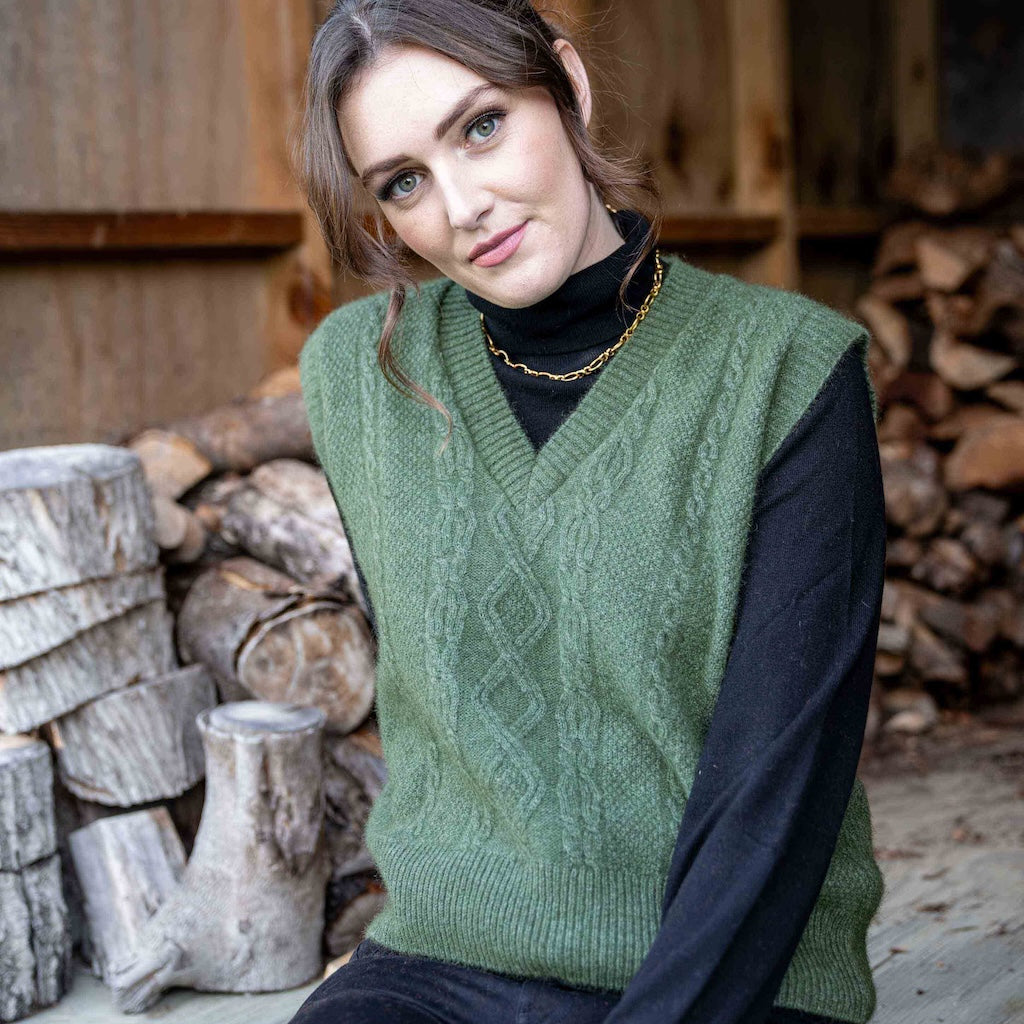 Cable Vest Ladies Merino Possum