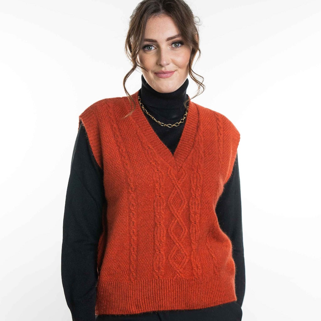 Cable Vest Ladies Merino Possum