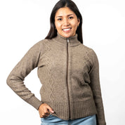 Ladies Cable Detail Jacket Merino Possum