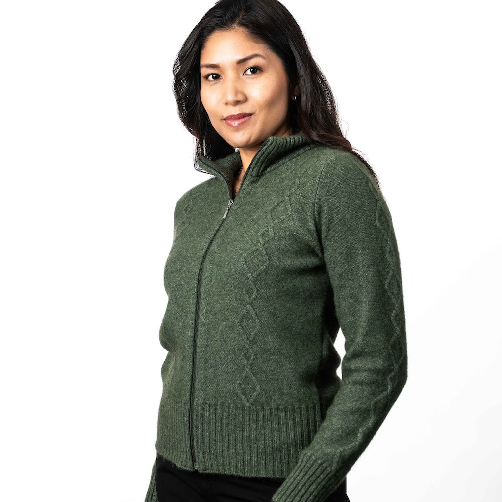Ladies Cable Detail Jacket Merino Possum