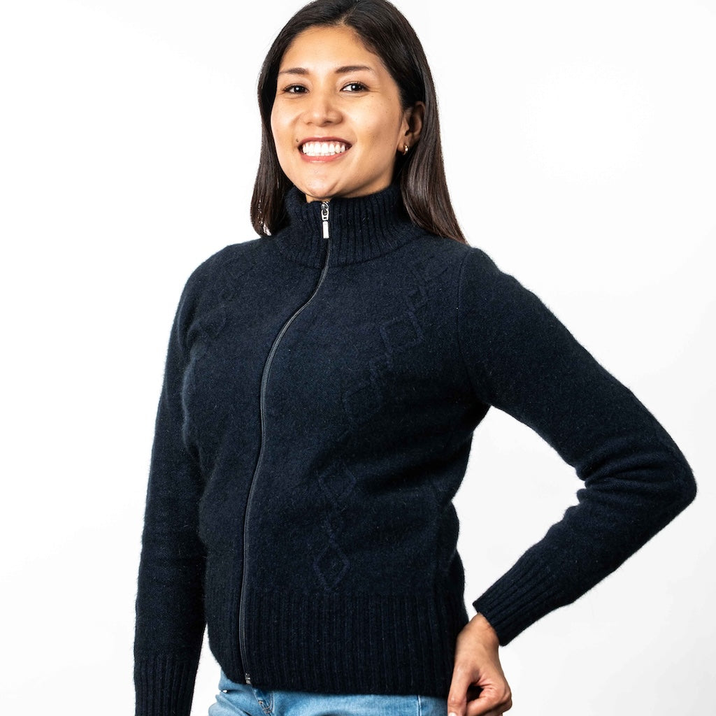 Ladies Cable Detail Jacket Merino Possum