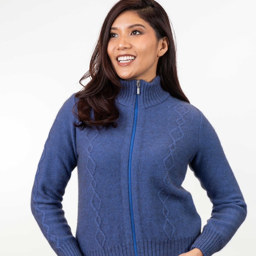 Ladies Cable Detail Jacket Merino Possum
