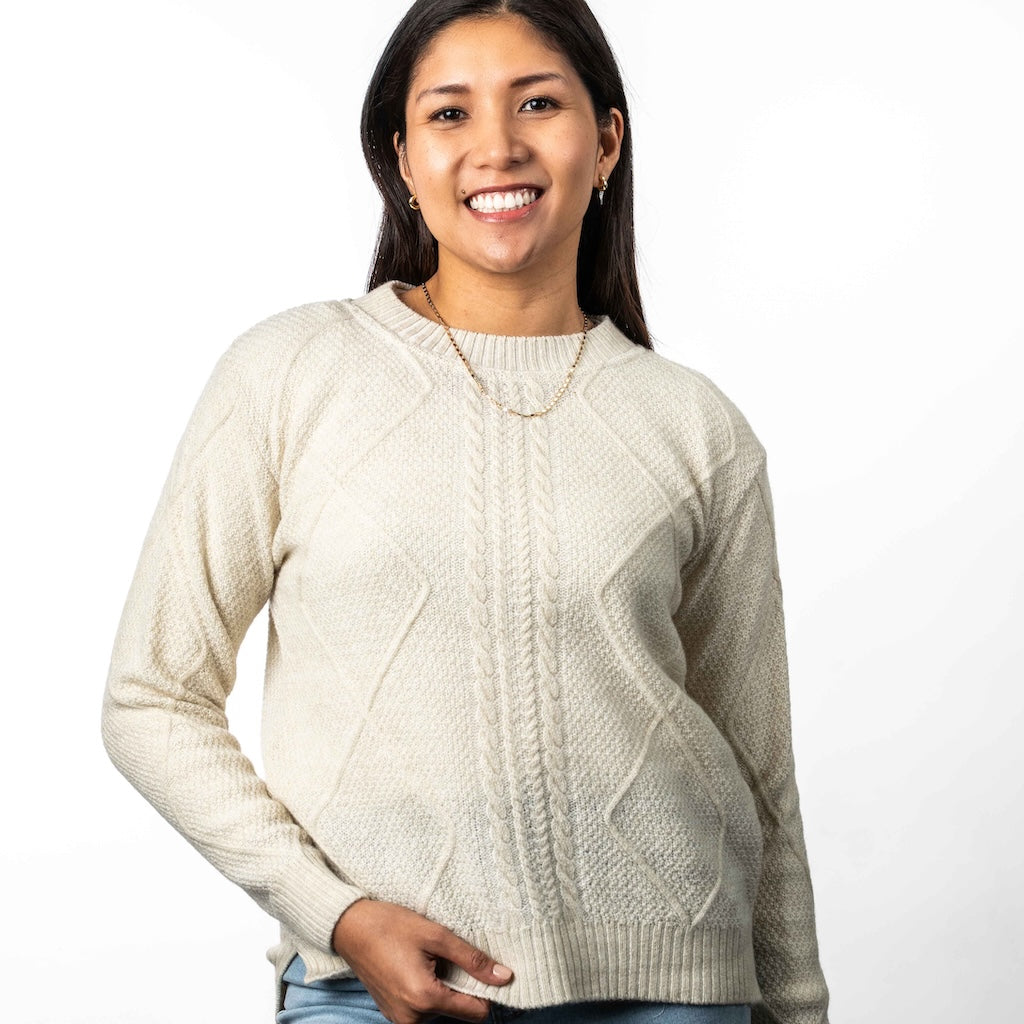 Ladies Diamond Cable Sweater Merino Possum