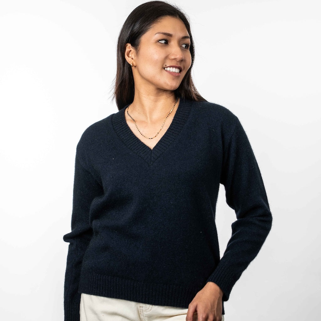 Ladies Classic V Neck Sweater Merino Possum