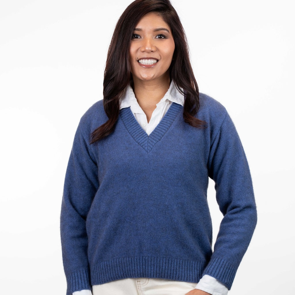 Ladies Classic V Neck Sweater Merino Possum