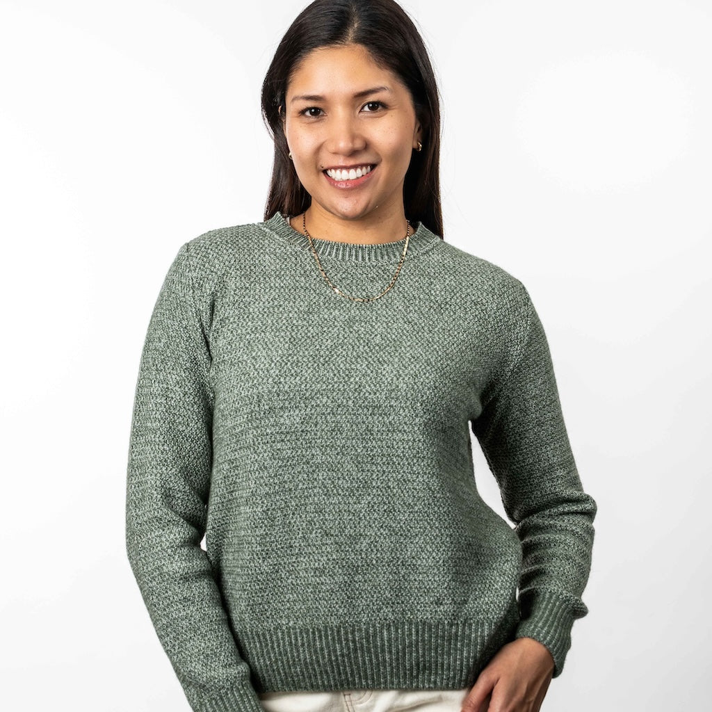 Ladies Moss Stitch Plated Crew Neck Sweater Merino Possum