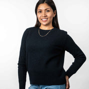 Ladies Moss Stitch Plated Crew Neck Sweater Merino Possum