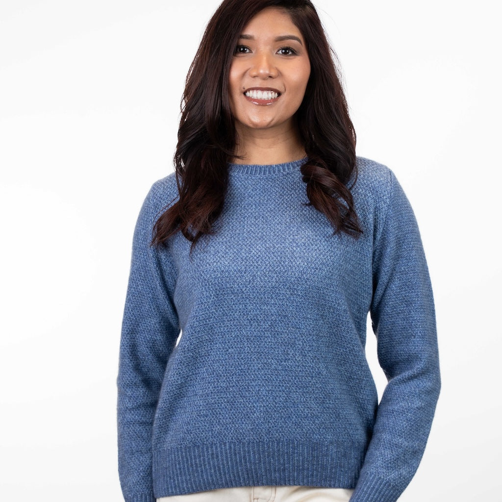 Ladies Moss Stitch Plated Crew Neck Sweater Merino Possum