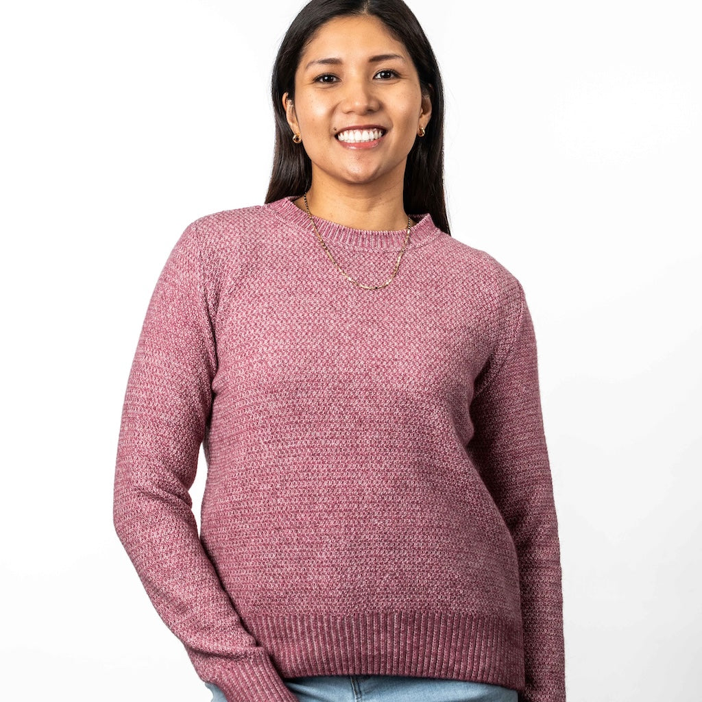 Ladies Moss Stitch Plated Crew Neck Sweater Merino Possum