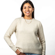 Ladies Moss Stitch Plated Crew Neck Sweater Merino Possum