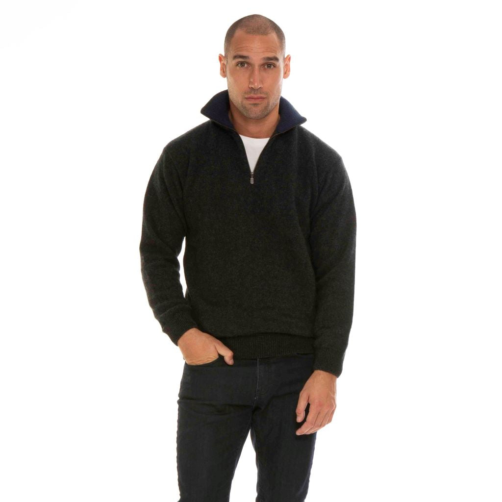 KORU MERINO POSSUM trilogy MENS ZIP COLLAR SWEATER
